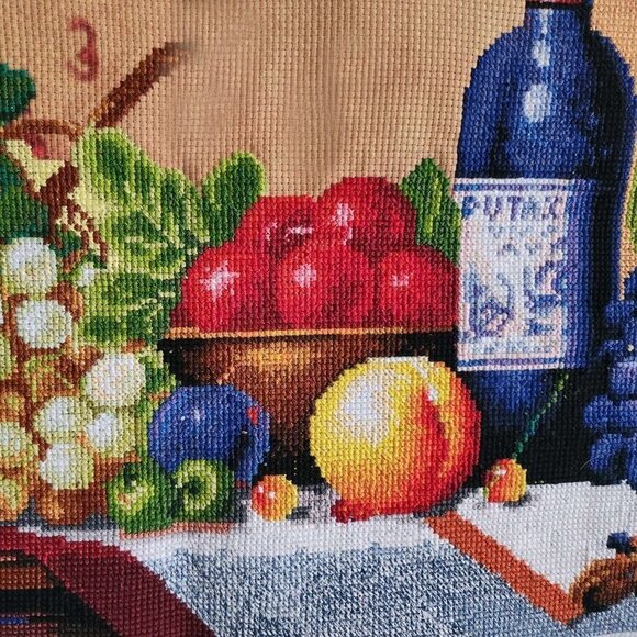 Hand Embroidered Fruit Banquet Needlepoint Stitched Canvas Tapestry Handmade - Picture 2 of 9